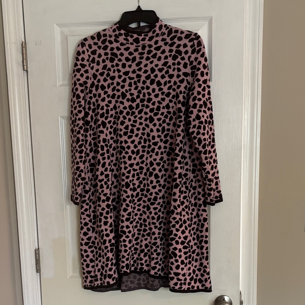 Ann Taylor Women’s animal jacquard leopard print sweater dress size large